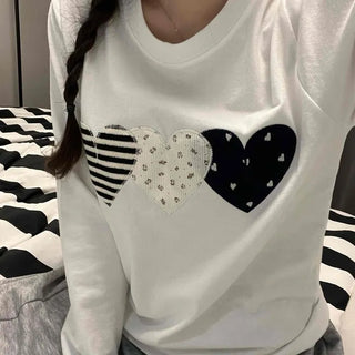 Hip Autumn Cotton Striped Heart Long Sleeve T-shirt