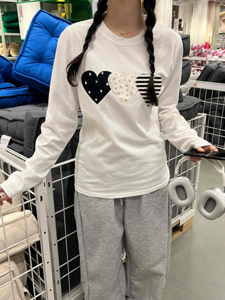 Hip Autumn Cotton Striped Heart Long Sleeve T-shirt