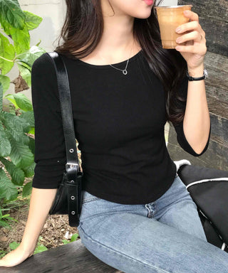 Simple Cotton Plain 3/4 Sleeve Long-Sleeve T-Shirt