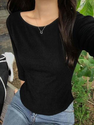 Simple Cotton Plain 3/4 Sleeve Long-Sleeve T-Shirt