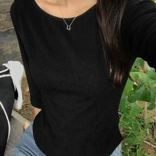 Simple Cotton Plain 3/4 Sleeve Long-Sleeve T-Shirt