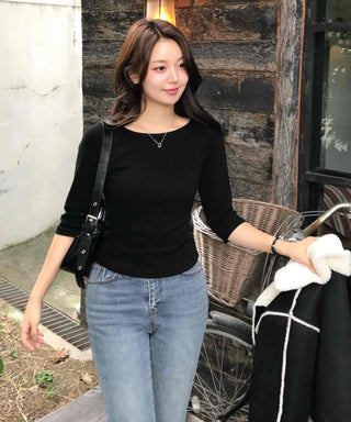Simple Cotton Plain 3/4 Sleeve Long-Sleeve T-Shirt