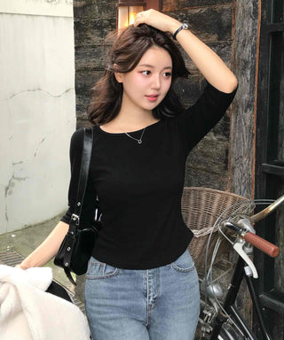 Simple Cotton Plain 3/4 Sleeve Long-Sleeve T-Shirt