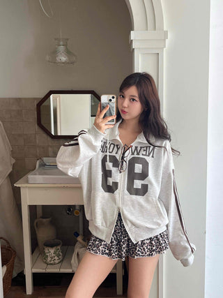 Daily Lettering Cotton Oversized Zip-Up