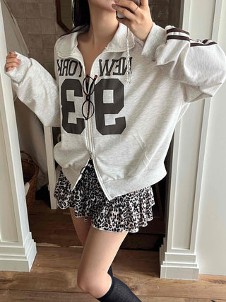 Daily Lettering Cotton Oversized Zip-Up