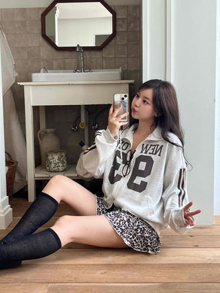 Daily Lettering Cotton Oversized Zip-Up
