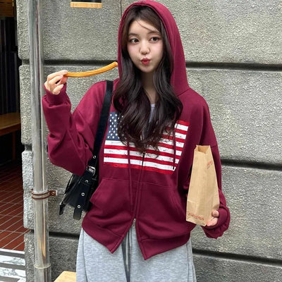 Daily Crack American Flag Zip-up Hoodie