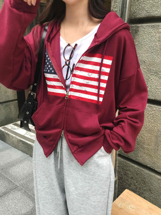 Daily Crack American Flag Zip-up Hoodie