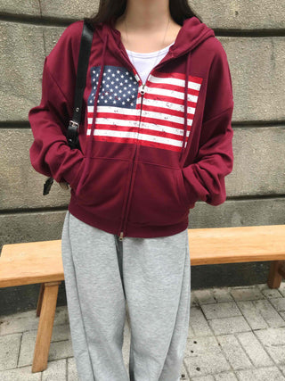Daily Crack American Flag Zip-up Hoodie