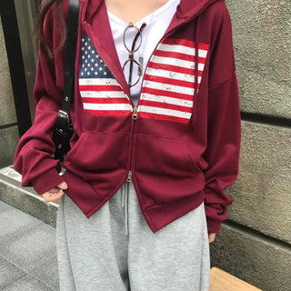 Daily Crack American Flag Zip-up Hoodie