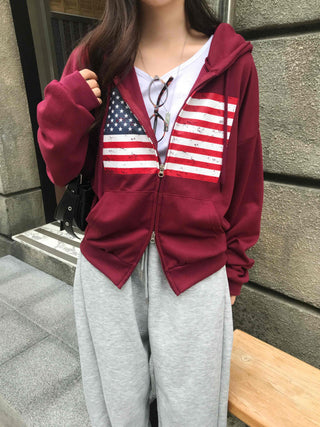 Daily Crack American Flag Zip-up Hoodie