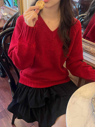 New Basic V-Neck Plain Knit