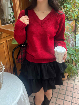 New Basic V-Neck Plain Knit