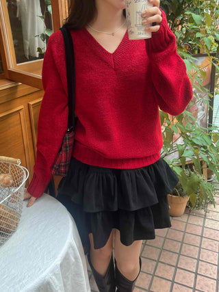 New Basic V-Neck Plain Knit