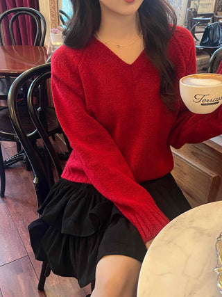 New Basic V-Neck Plain Knit