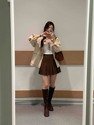 Comfortable Suede Mini Pleated Skirt