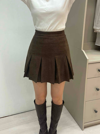 Comfortable Suede Mini Pleated Skirt