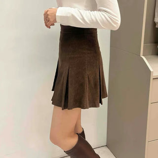 Comfortable Suede Mini Pleated Skirt
