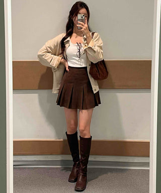 Comfortable Suede Mini Pleated Skirt