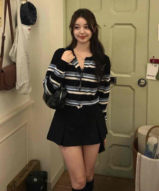 Daily Multi-Stripe Round Neck Cardigan