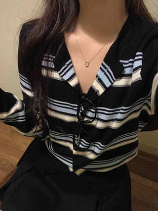 Daily Multi-Stripe Round Neck Cardigan