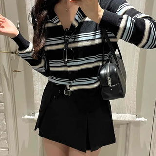 Daily Multi-Stripe Round Neck Cardigan
