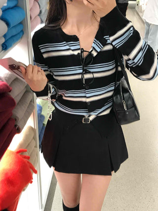 Daily Multi-Stripe Round Neck Cardigan