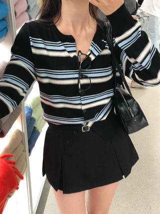 Daily Multi-Stripe Round Neck Cardigan