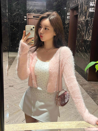 New Basic Feather V-Neck Cardigan