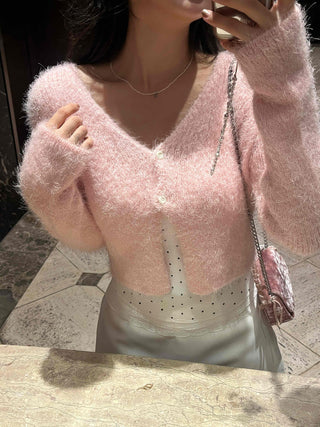 New Basic Feather V-Neck Cardigan