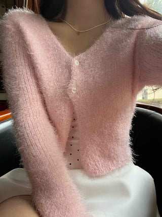 New Basic Feather V-Neck Cardigan