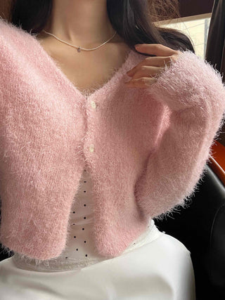 New Basic Feather V-Neck Cardigan
