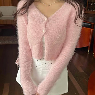 New Basic Feather V-Neck Cardigan