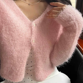 New Basic Feather V-Neck Cardigan