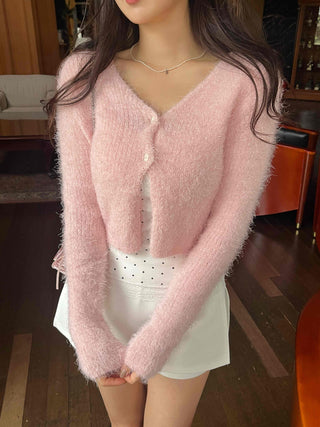 New Basic Feather V-Neck Cardigan