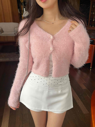 New Basic Feather V-Neck Cardigan