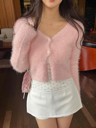 New Basic Feather V-Neck Cardigan