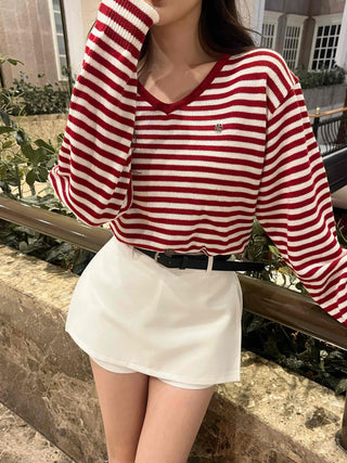 Street Autumn Striped V-Neck Knit