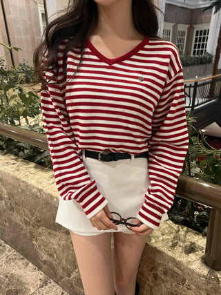 Street Autumn Striped V-Neck Knit