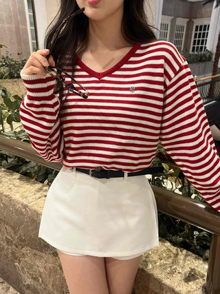Street Autumn Striped V-Neck Knit