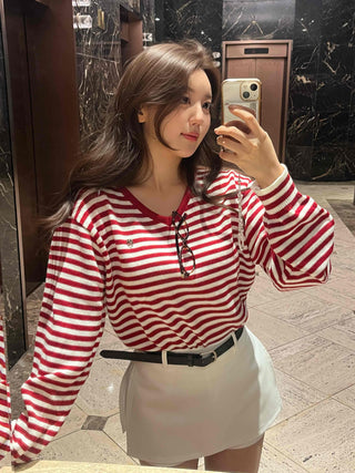 Street Autumn Striped V-Neck Knit