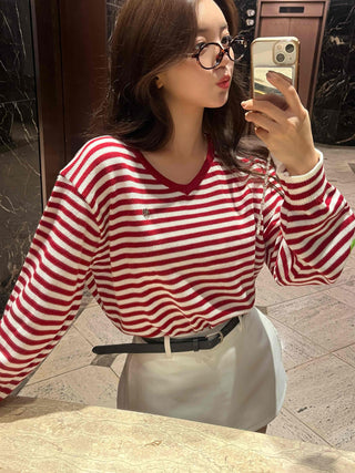 Street Autumn Striped V-Neck Knit