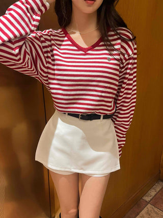 Street Autumn Striped V-Neck Knit