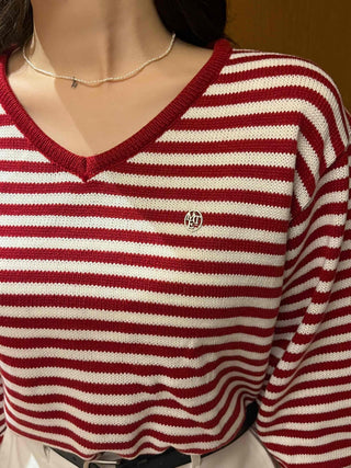 Street Autumn Striped V-Neck Knit