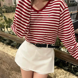 Street Autumn Striped V-Neck Knit