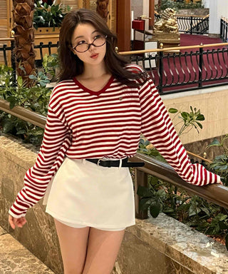 Street Autumn Striped V-Neck Knit