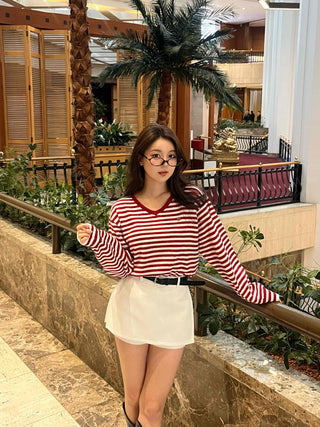 Street Autumn Striped V-Neck Knit