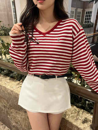 Street Autumn Striped V-Neck Knit