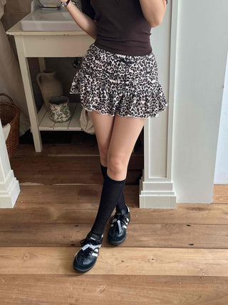 Leopard Shirred Mini Skirt