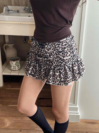 Leopard Shirred Mini Skirt
